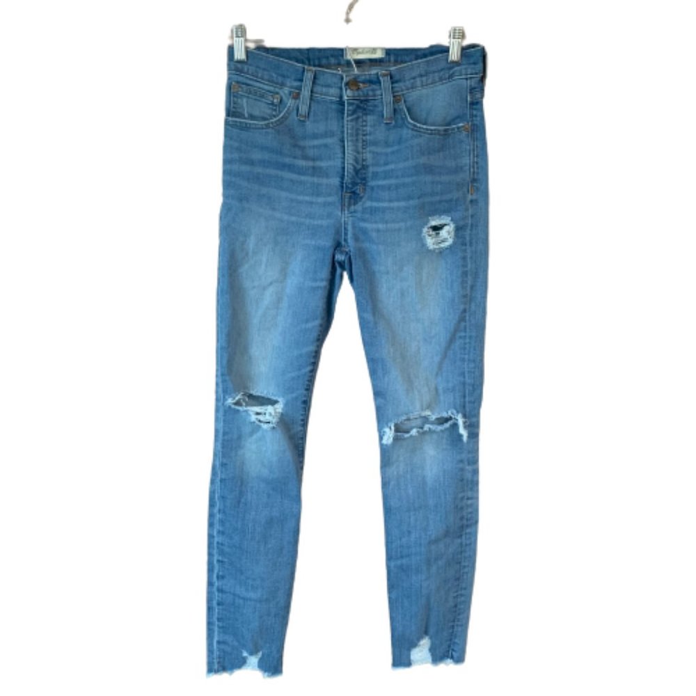 Madewell 9" High-Rise Skinny Size 27 Light Medium Blue Wash Distressed Jeans EUC